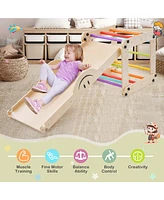 Costway Wooden Climbing Toys for Toddlers Jungle Gym with Reversible Ramp, Seesaw, Climber