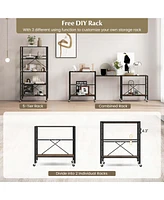 Costway 2 Pcs 5-Tier Folding Shelf Free Diy Design Shelving Unit with 4 Universal Wheels