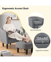 Costway Barrel Club Chair with Ottoman Set Footrest Curved Back & Removable Seat Cushion