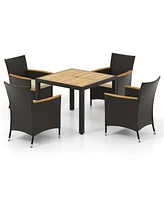 Costway 5 Pcs Patio Dining Table Set for 4 Rattan Conversation Set with Umbrella Hole