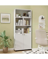 66" Tall Home 5 Tier Free Standing Bookshelf 2-Door Storage Cabinet Display Rack