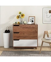 Costway 3-Drawer Dresser Farmhouse Wooden Sofa Beside Table Storage Organizer Rustic