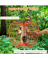 Costway Squirrel-Proof Pumpkin Bird Feeder with Cage 4 Metal Ports 4 Perches Drainage Hole