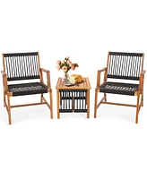 Costway Patio 3pcs Acacia Wood Outdoor Furniture Bistro Set All-Weather Rope Woven