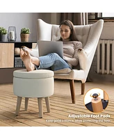 Costway Round Storage Ottoman Accent Storage Footstool with Tray for Living Room Bedroom