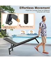 Costway 1PC Patio Galvanized Steel Chaise Lounge with Wheels Outdoor Pe Rattan Recliner Chair