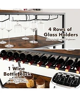 Costway Rustic Wine Rack Table 13 Bottles Wine Bar Cabinet Freestanding with Glass Holder