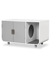 Costway Cat Litter Box Enclosure Furniture Hidden Cat Washroom with Rubber Wood Legs
