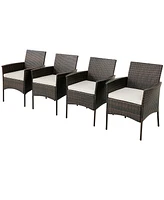 Costway Set of 4 Patio Rattan Dining Chairs Cushioned Seat Curved Armrests