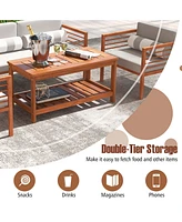 Patio Coffee Table 2-Tier Outdoor Side Rectangle Side Table