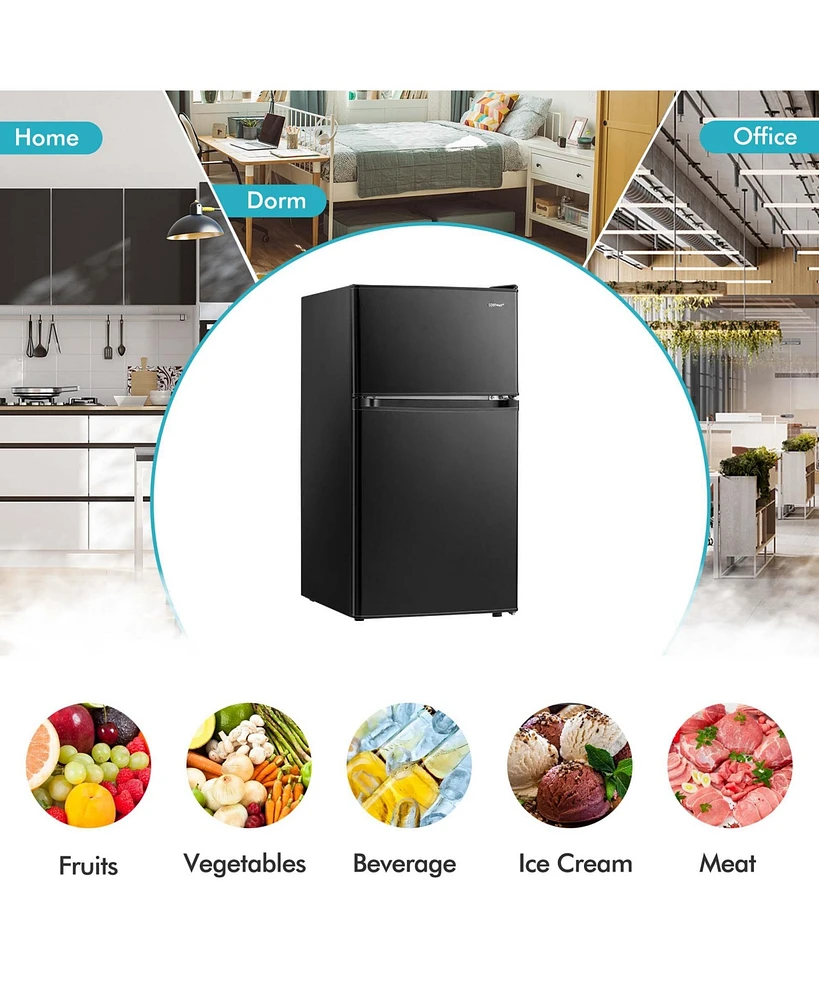 3.2 Cu.Ft Mini Refrigerator with Freezer Compact Fridge with 2 Reversible Door