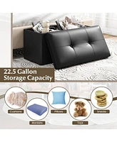 Folding Storage Ottoman Upholstered Rectangle Footstool Pvc Leather 22.5 Gallon