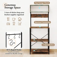 Kitchen Bakers Rack 60'' Microwave Stand with Power Outlet Open Shelves & Hooks