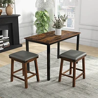 24'' Dining Bar Stool Set of 2 Counter Height Padded Seat Wood Frame Kitchen