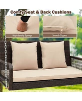 Patio Wicker Porch Swing 2-Person Hanging Loveseat Bench Chair with Cushions