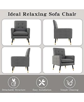 Linen Fabric Accent Chair Modern Single Sofa with Solid Metal Legs