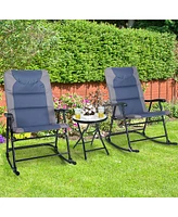 Costway 3PCS Folding Bistro Set Rocking Chair Cushioned Table