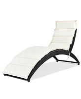 Costway Folding Patio Rattan Lounge Chair Chaise Cushioned Portable Garden Lawn