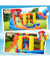 Costway Inflatable Bounce House Water Slide w/ Climbing Wall Splash Pool Water Cannon