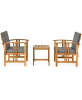 Costway 3PCS Solid Wood Patio Furniture Set Table&Chairs