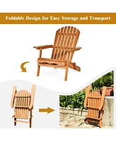 Costway 3PCS Patio Wooden Adirondack Chair Table Set Folding Seat Furniture Garden