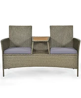 Costway 2-Person Patio Rattan Conversation Furniture Set Loveseat Coffee Table