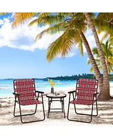 Gymax Set of 4 Patio Folding Web Chair Set Portable Beach Camping Chair Red