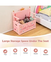 Costway Kids Princess Wooden Bench Seat Toy Box Storage Organizer Children Playroom