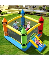 Costway Inflatable Bounce House Kids Jumping Castle w/ Slide Ocean Balls & 480W Blower