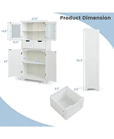 Costway Bathroom Floor Storage Cabinet Kitchen Cupboard with 2 Drawers & Glass Doors