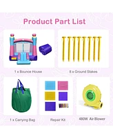 Costway Inflatable Bounce House 3-in-1 Princess Theme Inflatable Castle w/ 480W Blower