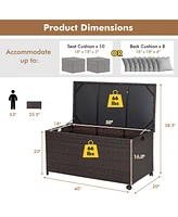 50 Gallon Patio Rattan Wicker Storage Deck Box Container Wheels W/Liner