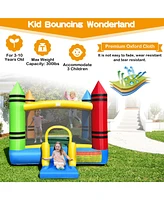 Costway Inflatable Bounce House Kids Jumping Castle w/ Slide&Ocean Balls Blower Excluded
