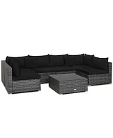 Costway 7PCS Patio Rattan Furniture Set Sectional Sofa Cushioned Garden