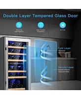 30-Bottle Freestanding Wine Cooler 15''Dual Zones Wine Cellar