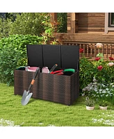 96 Gallon Patio Rattan Storage Deck Box Container Garden Liner Wheels