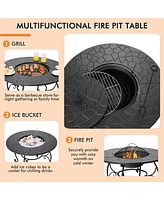 35.5'' Patio Fire Pit Dining Table Charcoal Wood Burning W/ Cooking Bbq Grate