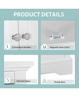 Costway 62'' Tall Bathroom Freestanding Floor Storage Cabinet with 2 Doors Shelves Drawers