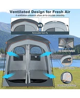 Costway 2 Room Shower Tent Oversize Privacy Shelter Portable Dressing Toilet Outdoor