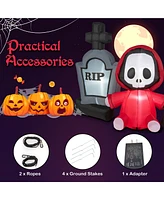Costway 5ft Inflatable Halloween Ghost Holding Sickle & Tombstone Blow up Yard Decor