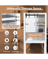 Costway Over the Toilet Bathroom Storage Cabinet with Sliding Barn Door & Adjustable Shelf