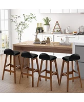 Set of 2 Upholstered Pu Leather Barstools 27.5'' Wooden Dining Chairs
