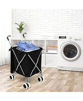 Costway Folding Shopping Cart Utility w/ Water-Resistant Removable Canvas Bag