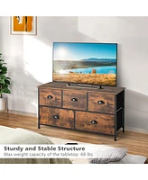 Costway 5-Drawer Dresser Fabric Storage Tower w/wooden Top Chest Organizer