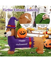 Costway 5 Ft Long Halloween Inflatable Dachshund Dog with Pumpkin Self Inflating Yard