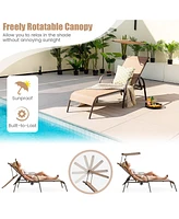 Costway Patio Heavy-Duty Chaise Lounge 5-Level Adjustable Outdoor Recliner Canopy Cup