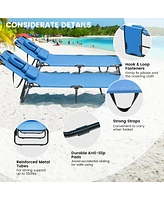 Costway Beach Chaise Lounge Chair with Face Hole Pillows & 5-Position Adjustable Backrest