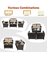 Gymax 4pcs Patio Rattan Conversation Set Cushioned Outdoor Furniture Set