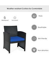 Gymax 4PCS Rattan Outdoor Conversation Set Patio Furniture Set w/ Navy Cushions