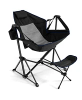 Gymax Hammock Camping Chair w/ Retractable Footrest & Carrying Bag for Picnic Navy